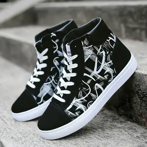 Men's Fashion High-Top Skate Sneakers - Comfortable Non-Slip with Street Graffiti Design, Lace-Up PU Upper, Durable Training Footwear for Running
