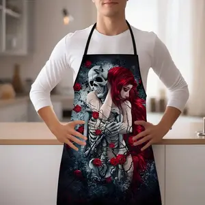 1pc, skull pattern apron, polyester apron, colorful, Multifunctional apron, sleeveless cooking apron, restaurant kitchen apron, suitable for indoor and outdoor barbecues and party apron bibs, household cleaning apron, kitchenware cleaning apron