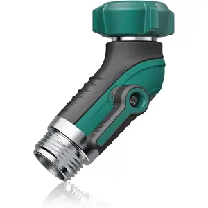 45? Garden Hose Shut Off Valve - Heavy Duty Metal Elbow Connector with Shut Off  - No-Leak Water Hose Adapter for Outdoor Faucet Extension - 2x3x4 Inch (Black, Green)