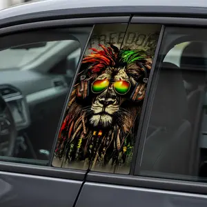 1 Pair  Vinyl Car B-pillar Stickers Decals Waterproof Sunproof Window Decoration with Lion Design for Vehicle Styling