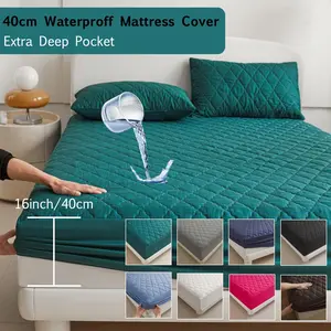 Waterproof Mattress Cover, 3 Counts/set Including 2 Counts Pillowcase & 1 Count Mattress Cover, Soft Comfortable Breathable Quilted Mattress Protector for Bedroom