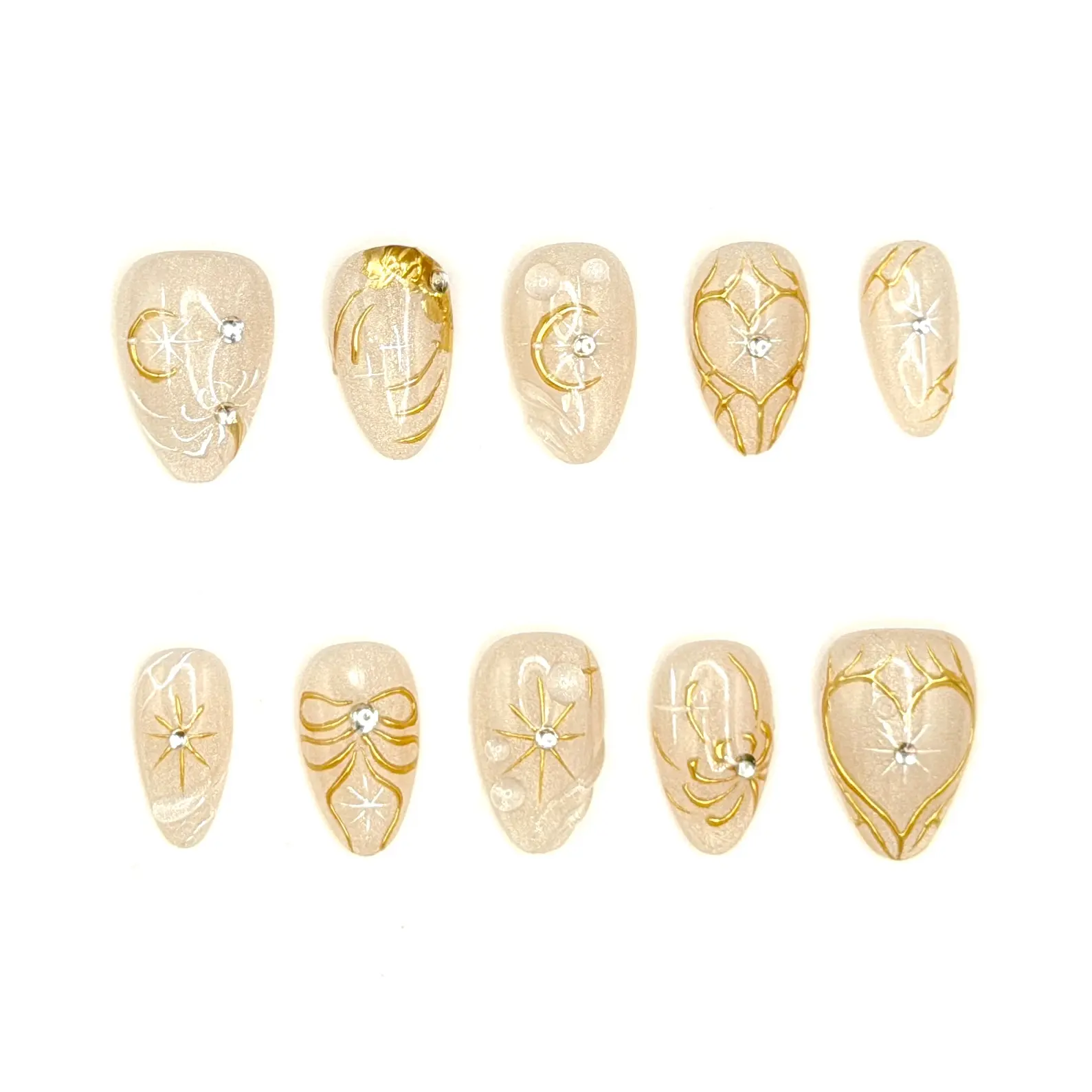 Press-On Nails Beauty Products - Single Item Celestial, Heartlight, Champagne Gold Aura, Angelic Luxury Nail Set