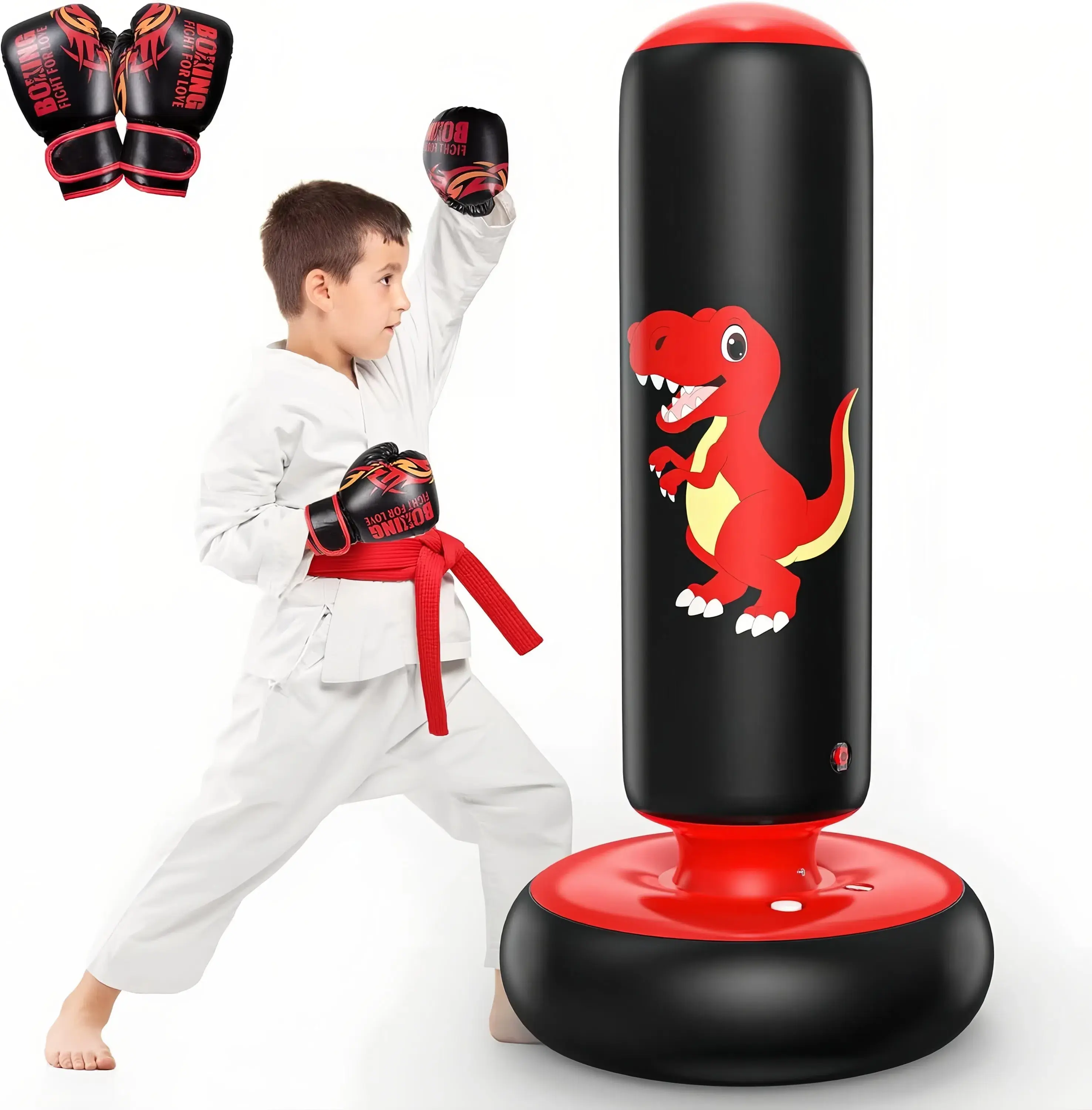QOP Inflatable Punching Bag, 48 Inch Stable Inflatable Boxing Bag for 3-6 Kids, Dinosaur Toy & Gifts for Boys and Girls, Kids Boxing Set for Practicing Karate, Taekwondo