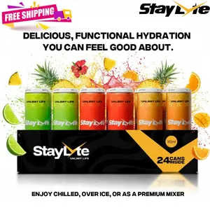 STAYLYTE Natural Energy Drinks Variety Pack – Mango Pineapple, Lemon Lime & Hibiscus – Zero Sugar, Zero Calories, B Vitamins – 24 Cans, 3 Flavors x 8 Cans Each – Clean Hydration & Energy Recovery