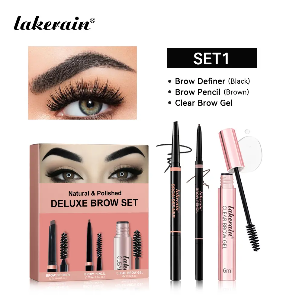 3-in-1 Eyebrow Kit- Triangular Tip & Ultra-Fine Brow Pencil + Clear Brow Gel, Eyebrow Pencils, Smudge-Proof, Highly Pigmented, All-in-One Brow Defining & Setting Makeup, For All Skin Tones