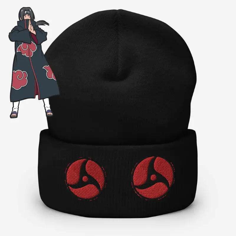 Embroidered Naruto Mangekyo Sharingan Beanie W/Satin Lining
