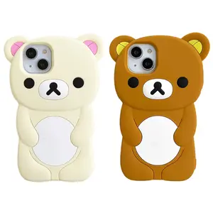 Rilakkuma Bear Silicone Soft Cover Case For iPhone 15 14 13 12 11 Pro Max Xs XR 6 7 8 Plus Protection Cellphone