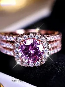 Luxury Female Small Pink Round Zirconia Stone Engagement Ring Trendy Rose Gold Color Bride Wedding Jewelry Gift For Women Cubic Zirconia Rings