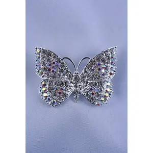 Rhinestone Butterfly Brooch, Silver AB Crystal Rhinestone Pins, Bridesmaid Bride Brooch, Wedding Bouquet Pins Broaches