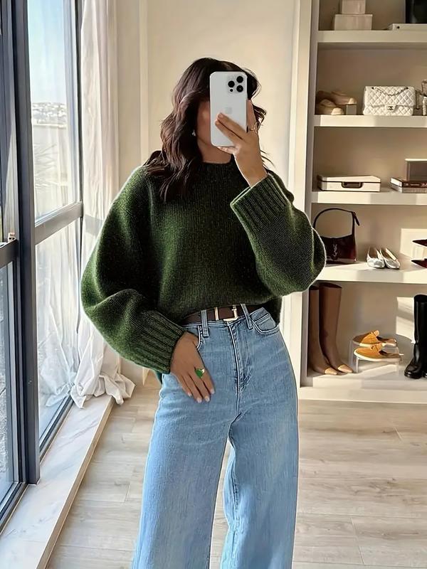 Women's Vintage Knit Sweater, Fall Winter New Round Neck Loose Fit Casual Soft Comfortable Top, Elegant High-End Slimming Design