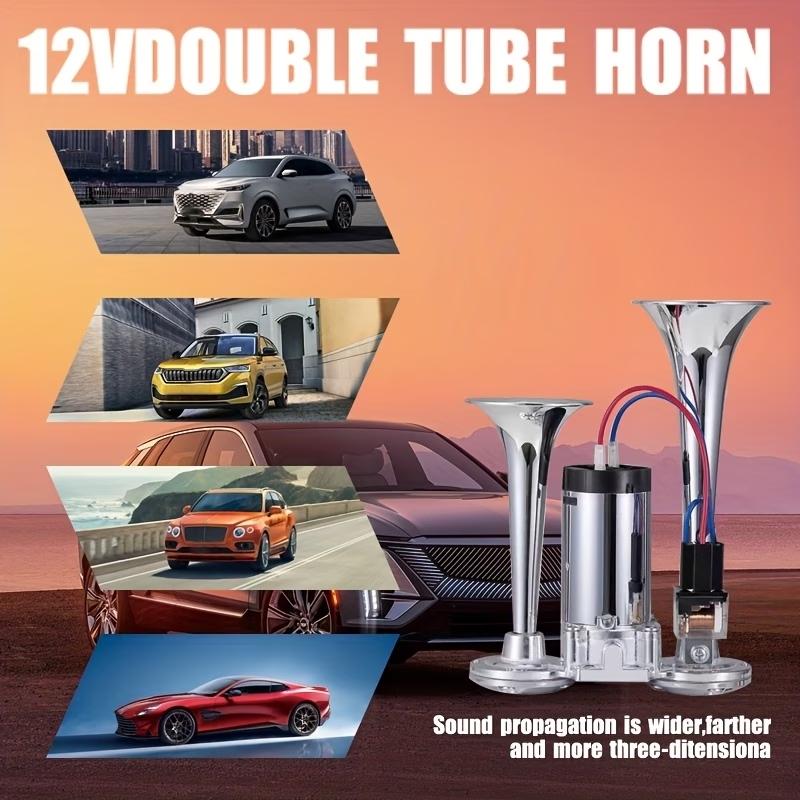 Heavy Duty 12V 130DB Dual Trumpet Air Horn Kit with Compressor - Chrome Zinc Alloy for Car Truck SUV RV Boat Motorcycle