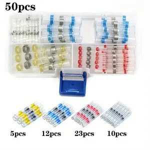 50pcs Heat Shrink Solder Sleeve Set, Thickened Solder Ring Heat Shrink Tube with Box Wire Crimping Connector, Pe Material Cable Management, Connection