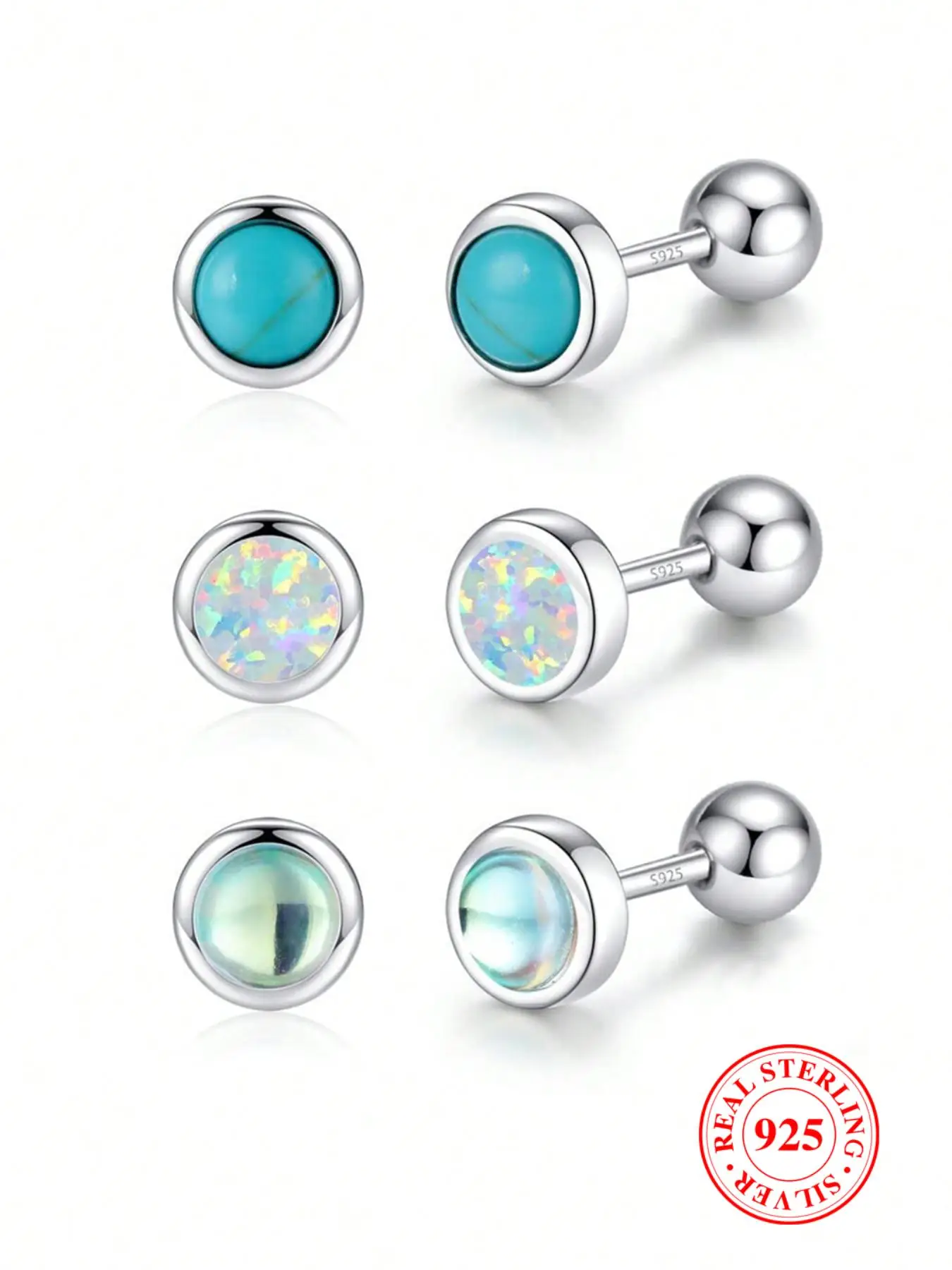 925 Sterling Silver Simple Style Turquoise Textured Studs Earrings, Fashion Jewelry for Women & Men, Casual Jewelry for Party, Trendy All-match & Exqu