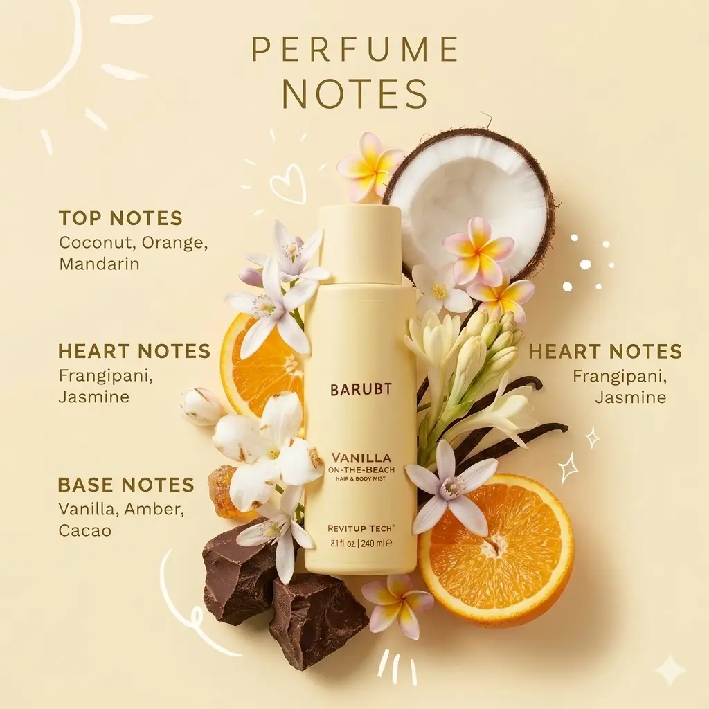 Vanilla Coconut Fragrance Spray Water-based, Refreshing and Non-Sticky, Friction Activates Fragrance 240ml,Set Perfume Fresh Brazilian summervibes