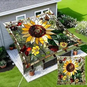 Outdoor Sun Shade Sail Rectangle Canvas Awning with Sunflower Print Fade Resistant Waterproof for Patio Garden Deck Camping