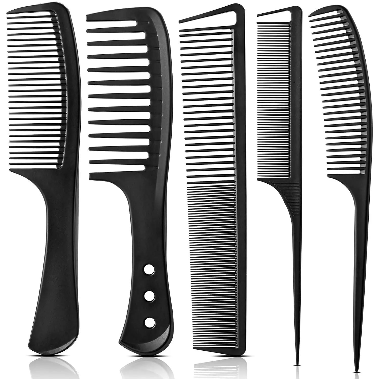 5PCS Professional Hair Comb Set - Wide Teeth, Fine Teeth & Rat Tail Comb, Hairstylist-Grade, Suitable for All Hair Types, Unisex