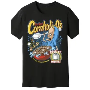 Men's Beavis and Butt-head Vintage MTV T-Shirt - Cornholio's Free TP Inside Graphic Tee, Machine Washable Black Shirt for Beavis and Butt-head Fans - Adult Retro Cartoon Apparel, Fan Merchandise, Playful Print, Durable Casualwear, Pop Culture Apparel, Nos