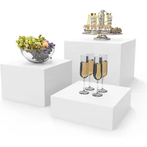 Buffet Risers,  Risers for Buffet Table, Display Stand Shelf for Catering Dessert Collectibles  Figures Show,  Cube Display Nesting Risers with Hollow Bottoms 3 count