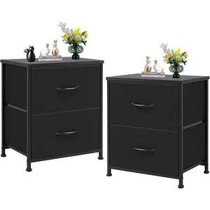 Nightstand Set of 2 with 2 Storage Drawers, 20" Height Small Bed Side Furniture End Table, Wooden Top Fabric Cabinet Kids Mini Dresser for Bedroom, Closet, Entryway, College Dorm Drawers Dresser Chest of Drawers,Metal Frame and Wood Top