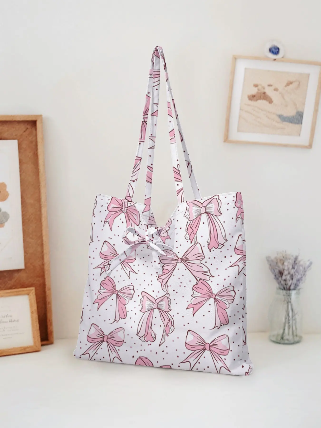 Butterfly Knot Pattern Tote Bag, Stylish Printed Shoulder Backpack, Reusable Handbag, Multifunctional Lightweight Shopping Bag for All Seasons, Trendy Tote Bag, Versatile Bag, Fashionable Patterned Bag, Casual Trendy Bag