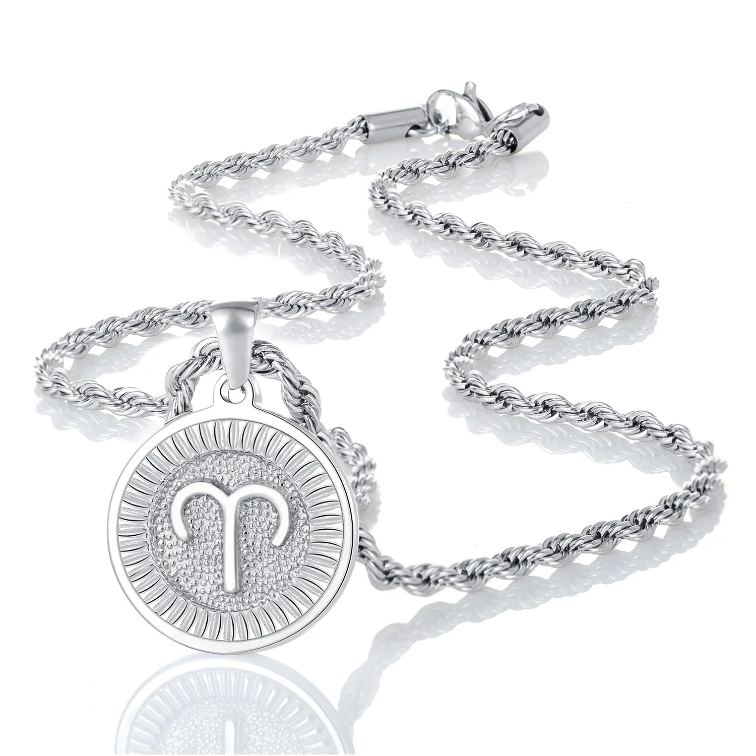 Silver Zodiac Necklace for Men and Women, Stainless Steel Zodiac Pendant Necklace for Women Christmas Gift