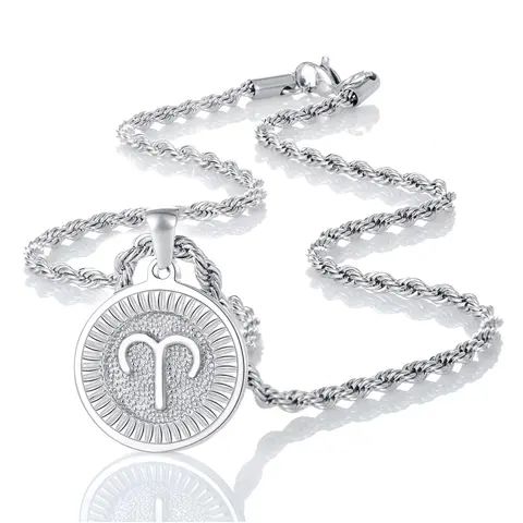 Silver Zodiac Necklace for Men and Women, Stainless Steel Zodiac Pendant Necklace for Women Christmas Gift