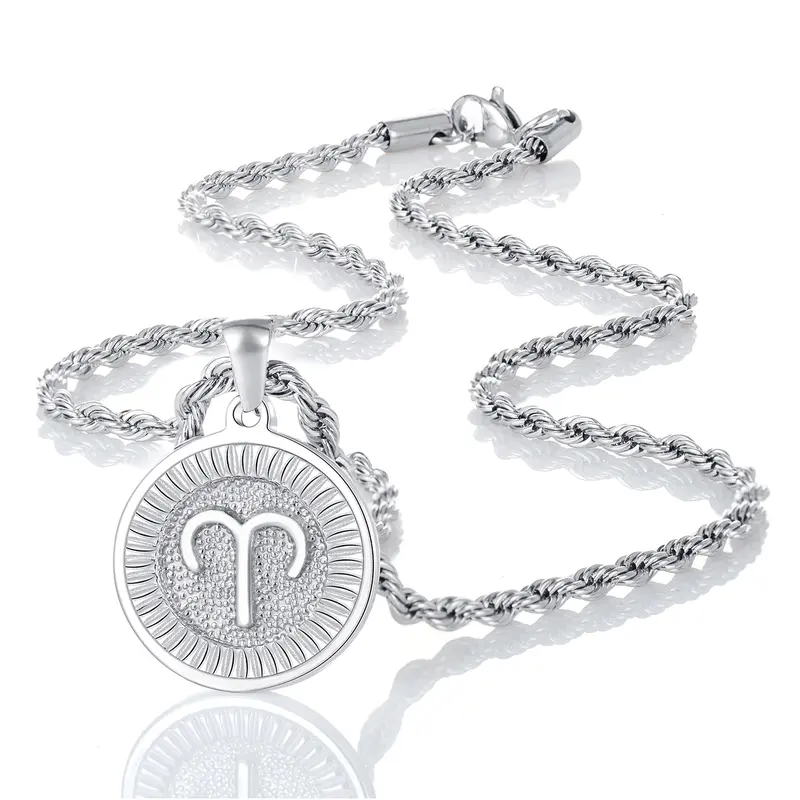 Silver Zodiac Necklace for Men and Women, Stainless Steel Zodiac Pendant Necklace for Women Christmas Gift