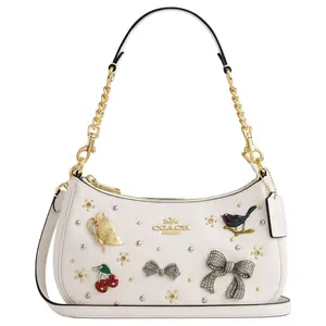 COACH Teri 25 Pin-Decorated Leather Crossbody Shoulder Bag in Chalk White for Women