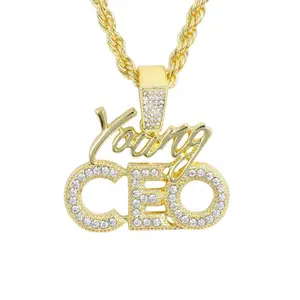 Iced Medium Young CEO Pendant with 4mm Rope Chain 24"
