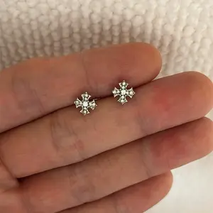 Small CZ Cross Stud Earrings for Men Women Screw Back Design Unisex Earrings Hip Hop Punk Streetwear