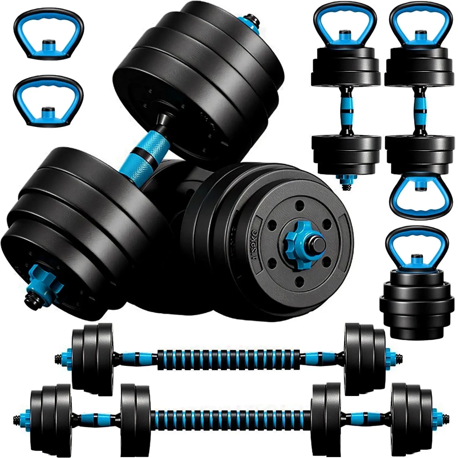45LBS 4-in-1 Adjustable Dumbbell Set Barbell Kettlebell Push Up Stand Home Gym Strength Training Weights