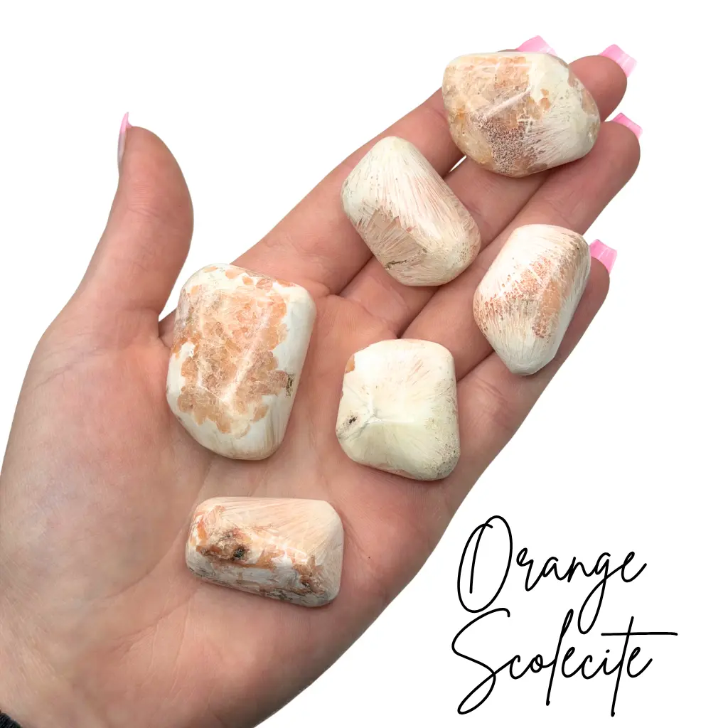 Orange Scolecite Tumble, Peach Scolecite, Pocket Scolecite, Tumbled Orange Scolecite