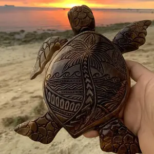 Tropical Resin Turtle Sculpture with Palm Tree Design, Beach Home Garden Decor, Ocean Animal Statue for Courtyard, Balcony, Desk, Coastal Living Room