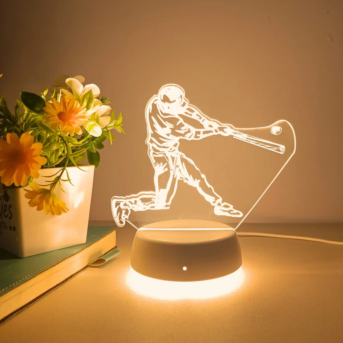 Baseball Player Shape 3D Warm Light Night Lamp, Decorative Led Mood Light, USB Powered, Ideal Gift for Baseball Fans, Bedroom & Stadium Decor