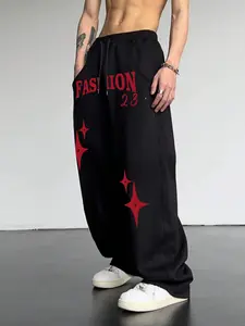 Unisex "FASHION 23" Star Oversized Sweatpants – Black & Red Print, Y2K Retro Streetwear Aesthetic, Soft Fleece Fabric, Ultra-Relaxed Baggy Fit, Perfect for Bold Style Fans, Durable High-Quality Print, Ideal for Daily Wear/Street Style
