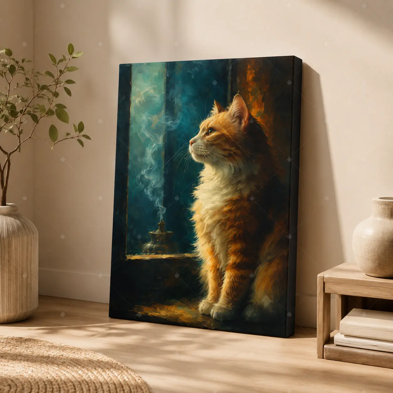 Orange Cat Wall Art, Cozy Pet Portrait Canvas Poster, Moody Vintage Cat Painting Print, Cute Animal Living Room Bedroom Decor, Unframed Canvas Poster or Framed Canvas ,wall decor,poster.
