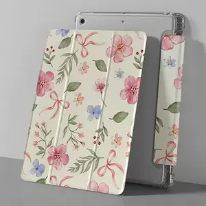 Case for iPad for Apple iPad protective case pink flower butterfly suitable for iPad9 protective cover 2021 side sticker stand tablet case ipad 10.2inch cartoon air5 with pen slot 12.9 Apple 2020 transparent case anti-drop pro11/Air4th/Air5th10.9inch/7/8