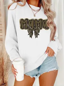 Women's Camo Butterfly & Letter Print Drop Shoulder Sweatshirt, Casual Long Sleeve Round Neck Pullover for Fall & Winter, Ladies Clothes for Daily Wear