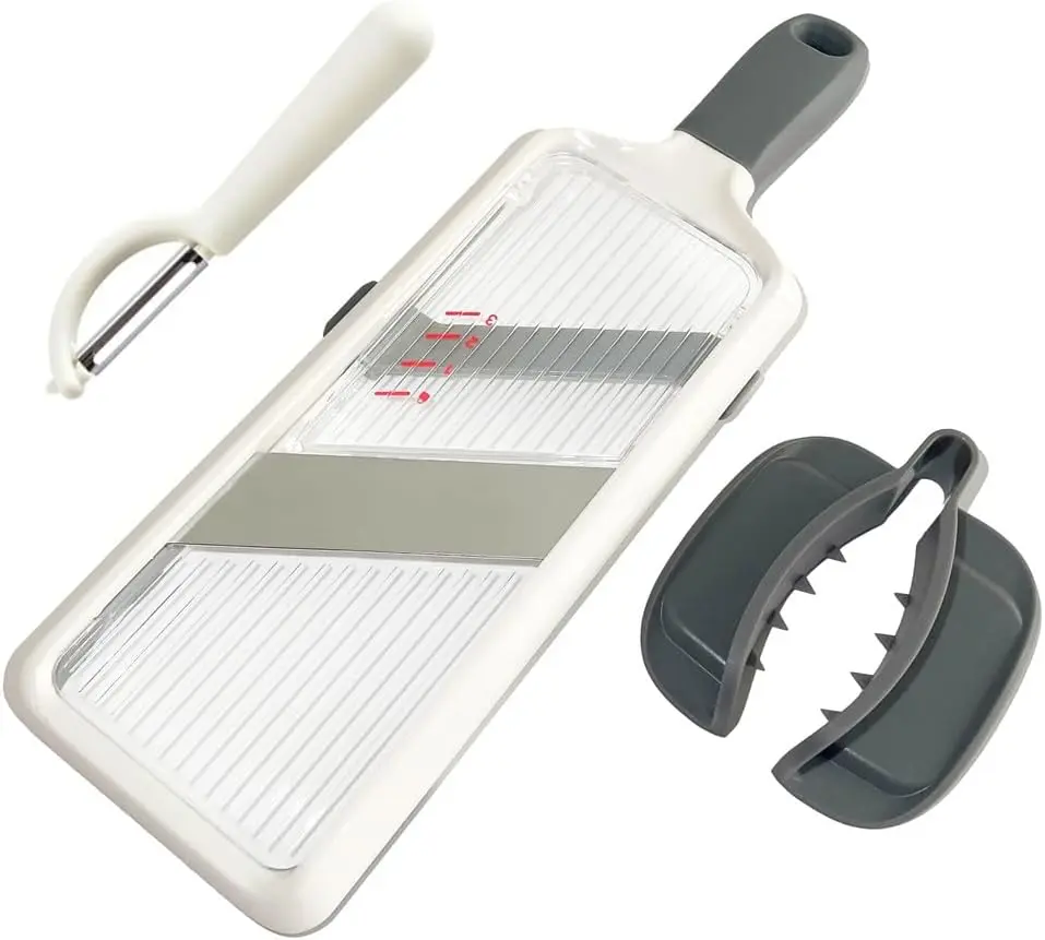 Handheld Mandoline Slicer with Food Holder Mandoline Food Slicer Adjustable Stainless Steel Blades Veggie Chopper & Cheese Grater for Speedy Slicing of Fruits and Vegetables