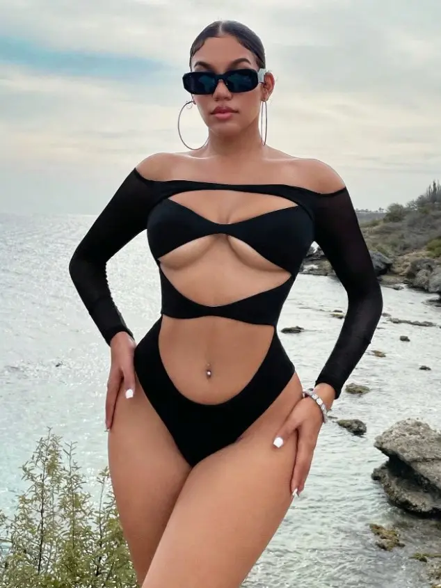 Summer Beach Off Shoulder Cut Out Front Bodysuit