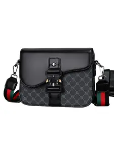 Fashion Geometric Pattern Flap Closure Small Square Bag, Wide Shoulder Strap Single Shoulder Crossbody Camera Bag, Unisex Trendy Sling Backpack, Fashionable Shoulder Bag