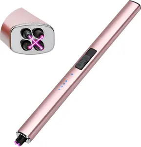 Electric Candle Lighter Rechargeable USB Christmas Birthday Gifts Windproof Flameless Dual Arc Camping Kitchen Lighters for Candle Safety Lock Gift for Mom