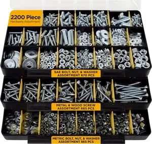Jackson Palmer 2200 Piece Hardware Assortment Kit with Screws, Nuts, Bolts & Washers (3 Trays)…