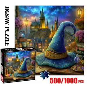 1pc 1000 piece adult puzzle 58x58cm Magic Wizard Hat with Castle View and Potion - Decor & Fantasy Accessory 500 pieces of paper puzzle, suitable for adults and families, large-scale DIY puzzle