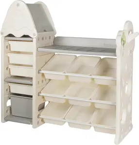 4-Tier Kids Toy Storage Organizer with 14 Removable Toy Bins, Compact, Bohemian Style Kids Room Toy Organizer