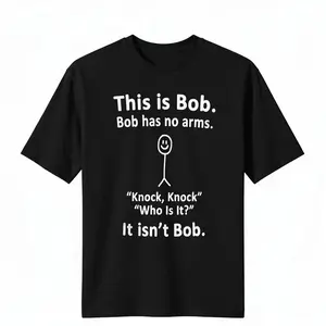 Men's Cotton Short-Sleeve Round Neck Tee - Summer Cool Outdoor Leisure Sports Top, "Bob Has No Arms" Creative Letter 3D Printed T-Shirt