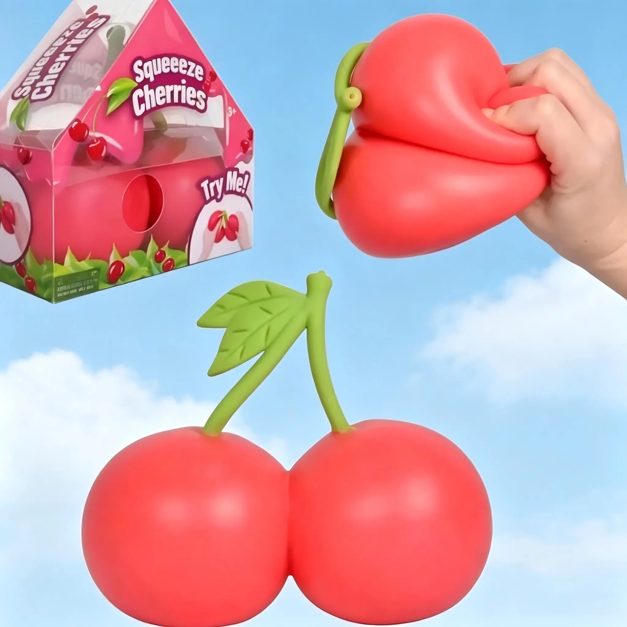 Giant Cherry Squishies Toys - Soft Squeeze Finger Stress Relief Toy, for Travel & Classroom Use, Ideal Christmas & Birthday Gift