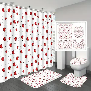 1/3/4PC Classic Heart Design. A red heart design; suitable for Valentine's Day, decoration shower curtains, and bath shower curtain sets, Bathroom Decoration Accessories. Comes with twelve hooks for easy installation: Create a loving space for you.