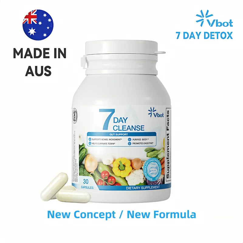 Vbot 7-Day Internal Cleansing Dietary Capsules - Pure Botanical Extracts (Senna Leaf Extract, Aloe Vera Leaf, Psyllium Husk Powder) - Caffeine-Free, Edible Healthcare Aid, Bowel and Colon Support, Mild Non-Irritating Excretion Aid