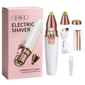 Facial Hair Removal for Women,2 in 1 Electric Hair Removal Device for Chin Upper Lip Peach Fuzz & Rechargeable Eyebrow Trimmer with LED Light for Precise Shaping
